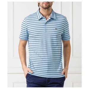 Lacoste Men's Blue Cotton Striped Preppy Short Sleeve Golf Polo Shirt Size 8
